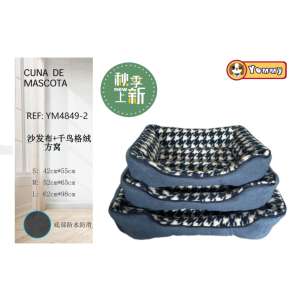 Lit pour chien Yommy Classic, canapé en tissu pied-de-poule, nid carré, amovible, lavable, S M L, imperméable, base antidérapante - Product Image 2