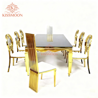 Meubles d'hôtel Table de mariage rectangulaire de luxe Cadre en acier inoxydable doré Table moderne avec plateau en verre miroir Tables d'événements pour mariage