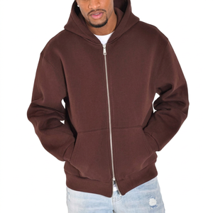 Sweat-shirt à capuche zippé marron pour homme, coupe classique, tricoté, décontracté, couleur unie, automne - Product Image 1
