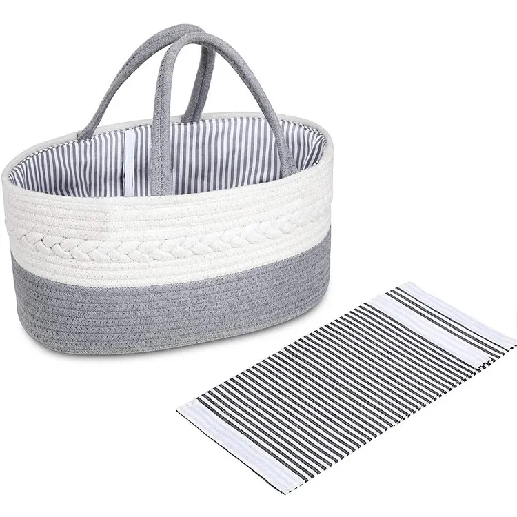 Soft storage basket Rope Diaper Caddy Nursery Storage Bin and Car Organizer for Diapers and Baby bibs