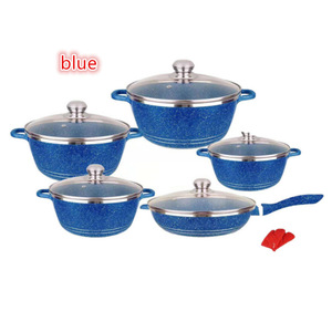 <span class=keywords><strong>Set</strong></span> di Pentole in Alluminio 10 Pezzi Antiaderenti 20 24 28 32CM Casseruola con Finitura Effetto Marmo Rosso Utensili da Cucina - Product Image 5