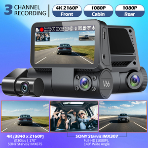 Caméra de tableau de bord 4K à 3 canaux avec écran tactile IPS de 3,0 pouces, ADAS, 3 objectifs (avant, arrière et intérieur), Wi-Fi et GPS - Product Image 3