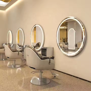 Miroir mural doré pleine longueur moderne avec éclairage, mobilier de station de coiffure pour salons de coiffure et salons de barbier - Product Image 4