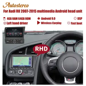 Pemutar Multimedia Mobil Serat Karbon Android, untuk Audi R8 Spyder V8 V10 Navigasi GPS Mobil Stereo Otomatis Unit Kepala Pemutar Multimedia Perekam Radio