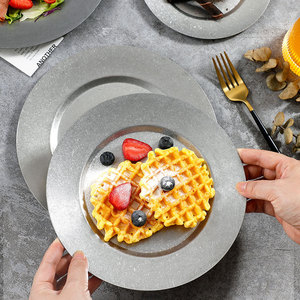 Assiette Ronde Vintage en Acier Inoxydable Vieilli, Style Industriel Rétro, pour Steak, Pâtes, Pain, <span class=keywords><strong>Restaurant</strong></span> Occidental - Product Image 2