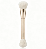 Pinceau de maquillage double embout Huanmutone Or Champagne 2-en-1, poils végétaliens, pour crème et poudre, outil de beauté pratique pour les voyages