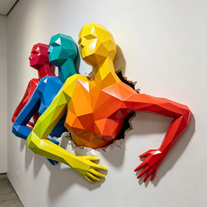 Sculpture murale abstraite polygonale tendance en résine, buste de femme à faible polyvalence de détails, décoration artistique pour fond mural de bar, KTV, café - Product Image 6