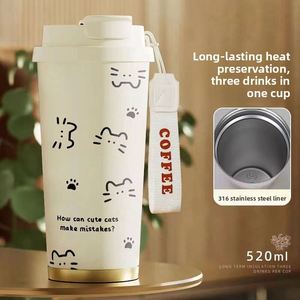 Line Cat Water <b>Cup</b> Large Capacity Insulated <b>Cup</b> <b>Straw</b> Drinking Sports Car Portable <b>Cup</b> for Men Women Students School - Product Image 2