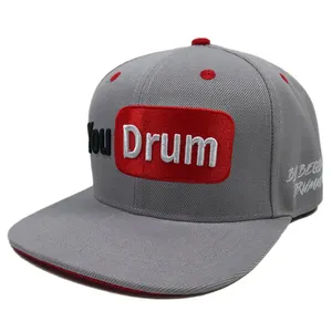 ODM Adults Casual 6 Panel Baseball Caps Snapback Custom Logo 3d Embroidered Red Brim Flat Bill Hats Fashion Hip Hop Caps For Men