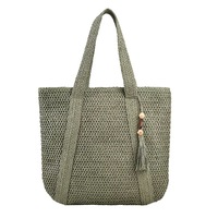 Sac de plage à bandoulière en paille tendance, en tissu tressé avec pompon et fermeture éclair, grand cabas tissé avec doublure en polyester
