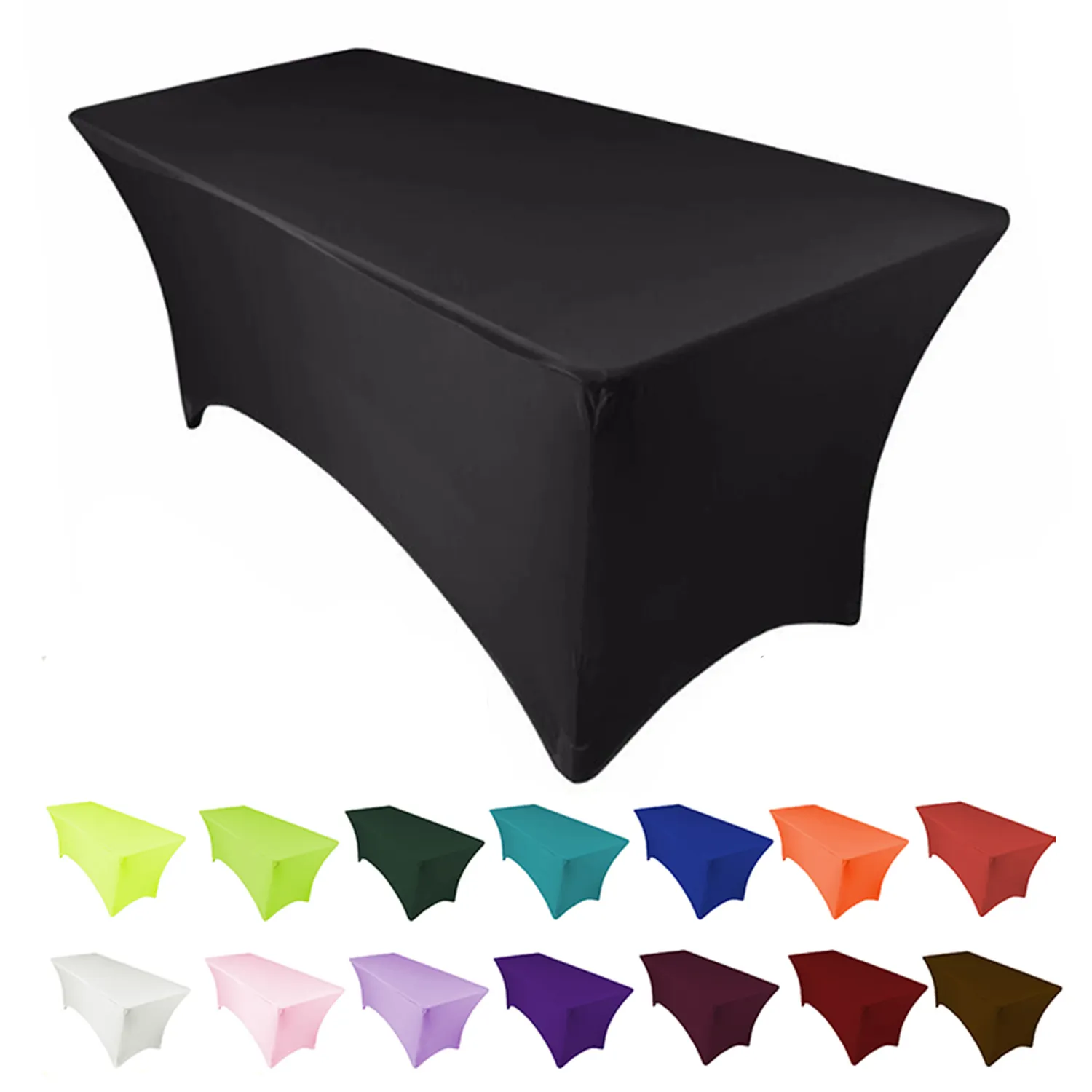 custom print logo rectangle black polyester tablecloths party banquet wedding stretch spandex 6ft table cover table cloths