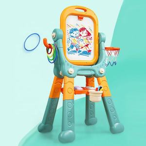 Papan gambar plastik 3-in-1 tinggi dapat diatur dengan sisi ganda melukis permainan lempar mainan anak-anak baru Set mainan bola basket - Product Image 5