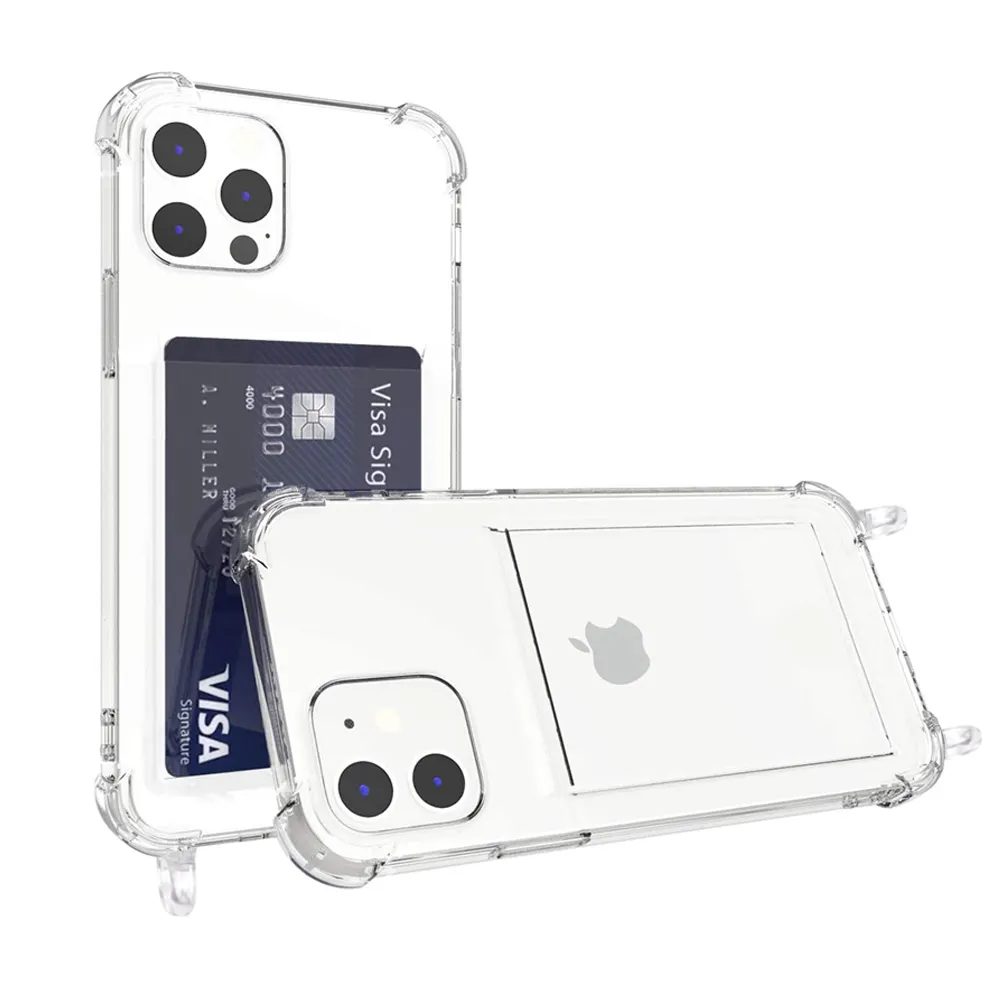 TENCHEN Großhandel transparente klare TPU Cross body Handy hülle mit Karten halter für iPhone 11 12 13 14 15 Pro Max Handy hülle