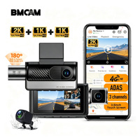 Caméra embarquée double 2K 4G avec écran tactile 3 pouces, 3 objectifs, WDR, ADAS, BSD, GPS, microphone, visualisation en temps réel, communication bidirectionnelle, boîte noire de voiture