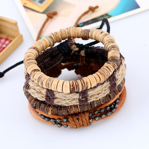 Pulsera trenzada de piel de vaca y concha de Coco para hombre, pulsera de cuero de cuerda de cáñamo - Product Image 2