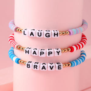 3 pièces de lettres carrées en argile souple faites à la main avec des perles, accessoires de plage bohèmes pour enfants, cadeau initial empilable - Product Image 3