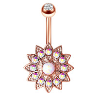 Sunflower Surgical Anneaux de nombril en acier chirurgical 316L pour femmes, avec opale et zircon, barbell incurvé