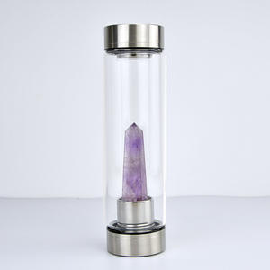 2024 produits les plus populaires nouveau Design large-bouche escalade cristal pierres précieuses filles 550Ml bouteilles d'eau en verre pour boisson - Product Image 5