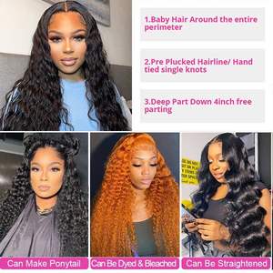 Wasserwelle rohe indische Jungfrau volle Spitze Echthaar Perücken für schwarze Frauen Hd Spitze Frontal Perücken Echthaar Spitze vorne auf Lager - Product Image 5