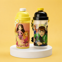 Bouteille d'eau portable en plastique sans BPA avec paille, style dessin animé, pour enfants, idéale pour le sport et les activités de plein air