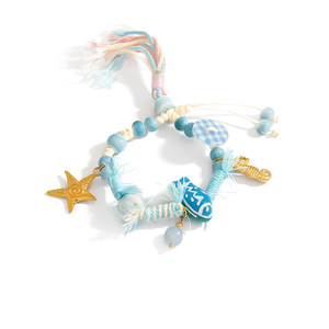 สร้อยข้อมือทอแบบศิลปะ ลายเซรามิก ซีรีส์มหาสมุทร สไตล์โบฮีเมียน สำหรับผู้หญิง ของขวัญ เครื่องประดับ ดีไซน์ปลาดาวและเปลือกหอย - Product Image 5