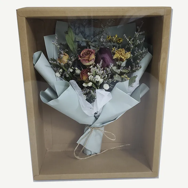 Lage Prijs Geschenkdoos Bruin Kraftpapier Lade En Pvc Mouwen Met Inlegvel Aangepaste Bloemen, geschenken Of Voedsel Verpakking