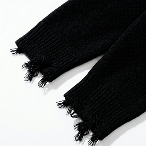 Pull en tricot noir gothique pour homme avec détails à franges, logo lettre sur le devant, coupe ample, col rond, vêtement d'hiver - Product Image 4