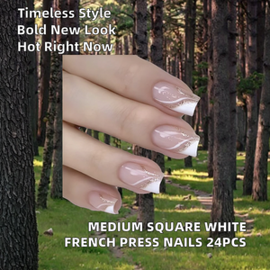 Vente en gros de faux ongles Temooi, couverture complète, style français, pressés, colle, forme carrée, blanc, angulaire, en ABS, 24 pièces, pour les doigts - Product Image 2
