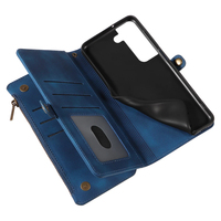 Dompet Kulit PU untuk Ponsel Samsung S22, 9 Slot Kartu + Kantong Koin Ber-resleting, Penyangga, Pemblokir RFID, 360 °   Perlindungan