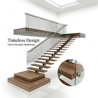 Escalier flottant à monopoutre en bois de hêtre avec marches en verre trempé, couleur personnalisée, faible MOQ fabricant