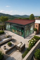 Solárium de Vidrio con Techo Fijo de Fábrica HUACAI, Protección para Todas las Estaciones, Marco de Aluminio para Patio Exterior