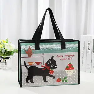 Factory Supply Customized Logo Reusable Storage Bag Non-Woven Tote Shopping Bag with Cute Cats Pattern