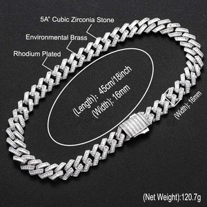 Cadena Cubana de Lujo con Circonitas Cúbicas Heladas de Corte Esmeralda, 16 mm, Chapada en Oro de 18K, Collar de Latón para Hombre, Regalo para Fiesta de Compromiso Estilo Hip Hop - Product Image 3
