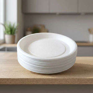 Assiette ronde en bagasse de canne à sucre blanche de 6 pouces, jetable, biodégradable et compostable, pour servir des desserts et des collations - Product Image 4