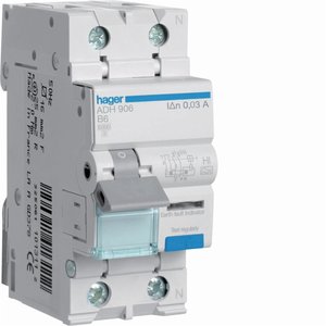 Compatibile con Hager Adh 906 Rcbo 1p+n 6a Curva B 30mA Protezione da Guasto a Terra - Product Image 1
