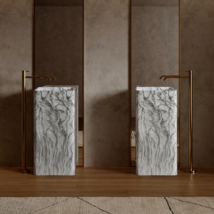 Carrara White Color Marble Design Artificial Stone Cuboid Integrated <strong>Pedestal</strong> Basin Square <strong>Pedestal</strong> Bathroom <strong>Sink</strong>