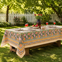 Nappe Rectangulaire en Coton Pur à Motif Floral Multicolore Style Imprimé au Bloc pour la Décoration de Cuisine et de Salle à Manger