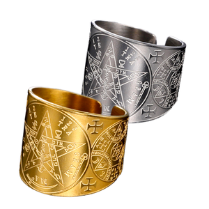 Anillo <span class=keywords><strong>Amuleto</strong></span> Vintage de Acero Inoxidable, Sello de los 7 Arcángeles, Protección, Cubo de Metatrón, Símbolo de Lilith, Secretos <span class=keywords><strong>del</strong></span> <span class=keywords><strong>Rey</strong></span> Salomón - Product Image 1