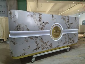 Luxury Nails Bristol Reception <b>Desk</b> Contemporary Marble Design Gold Trim Salon Furniture - Product Image 5