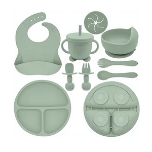 Ensemble de vaisselle pour bébé en silicone certifié avec logo personnalisé, pour l'autonomie alimentaire, comprenant <span class=keywords><strong>assiette</strong></span> à ventouse, bol et bavoir - Product Image 1