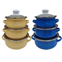 Offre Spéciale 6 Pièces Mini Pot à Soupe à Fond Plat Émaillé 12 + 14 + 16CM Coloré Sans Revêtement Double Oreilles Ensemble de Casseroles avec Couvercle en Verre