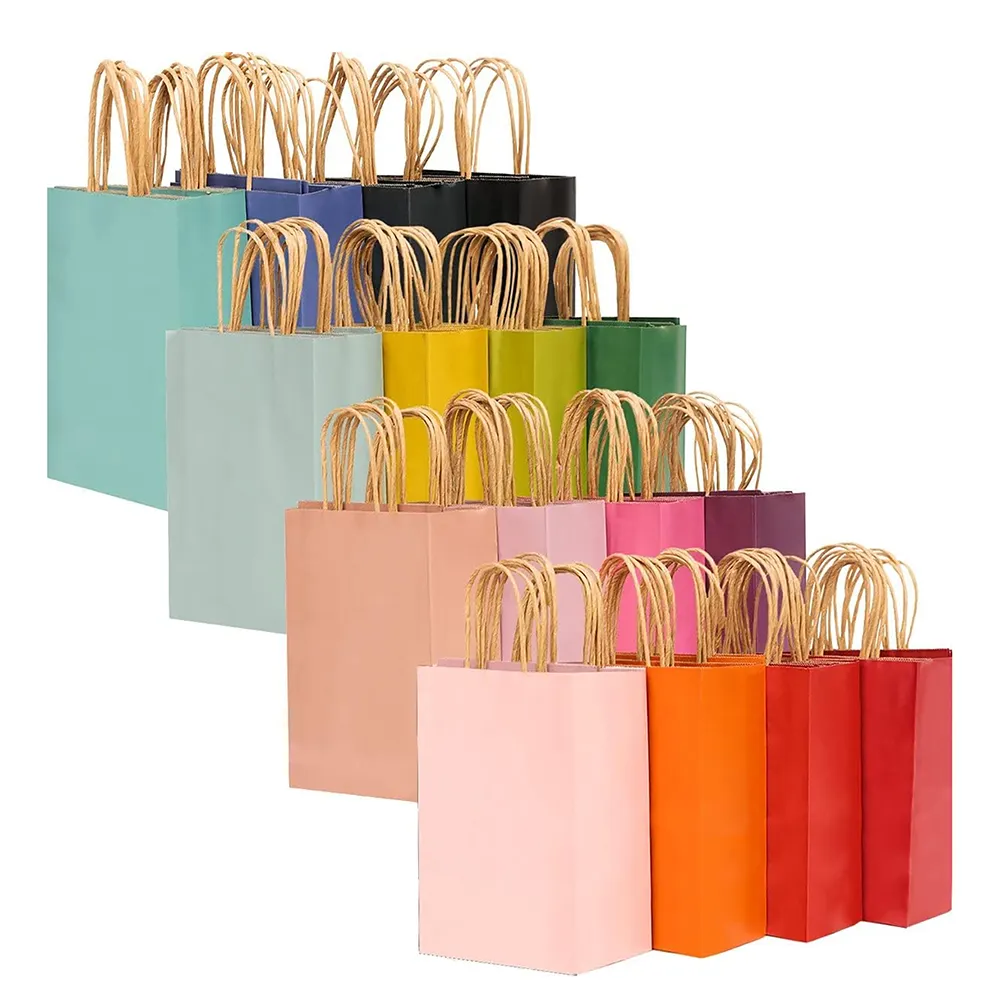 Sacos De Papel Kraft personalizados com alças Em Massa 8.26*6*3.15 Pequeno Kraft Gift Bags 16 Diferentes Senior Color Bags Vários Usos
