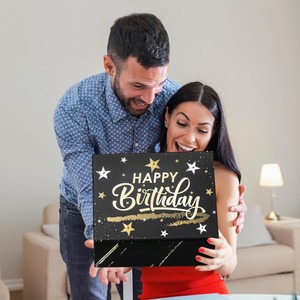 <b>Black</b> Happy Birthday Gift <b>Box</b>, with lid, gold <b>black</b> large luxury star shaped foldable paper <b>box</b>, customizable - Product Image 5