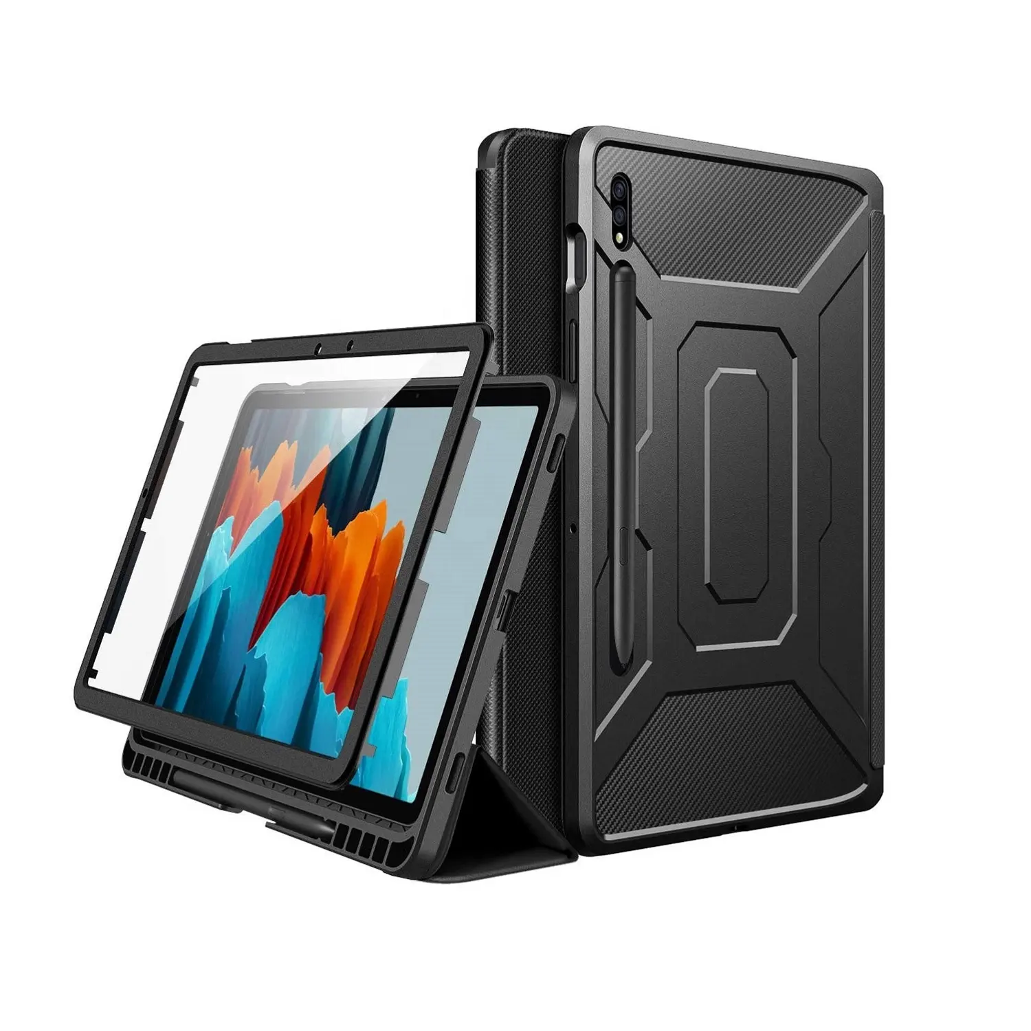 MoKo Shockproof Full-body Rugged Trifold Smart Case with Pencil Holder for Samsung Galaxy Tab S7 2020 and Galaxy S8 2022