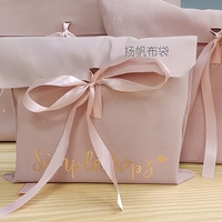 Pochette cadeau en daim rose, sac d'emballage personnalisé avec logo, ruban et nœud pour chaussures, vêtements et accessoires