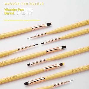 Japanese Yellow Wood Handle Nail Art Pen Set Line Drawing Brushes for UV Gel Custom Logo Manicure - Product Image 1