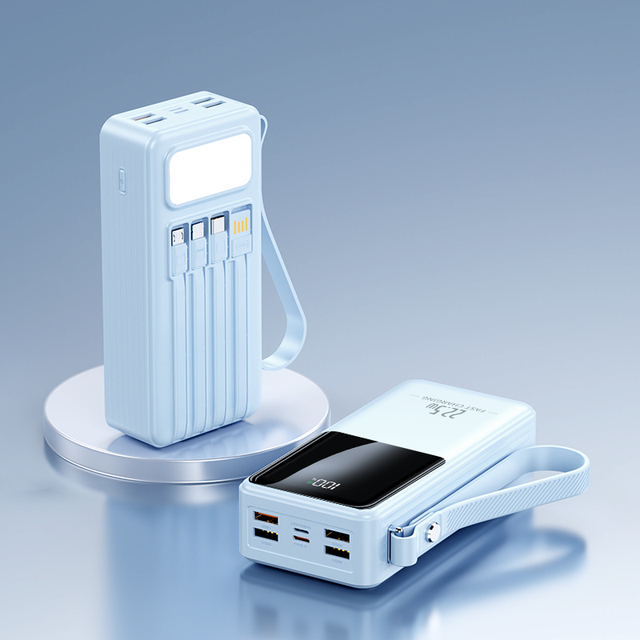 30000mAh High Capacity Power Bank 22.5W Fast Charge Built-in Cables PD20W Portable Charger with Lanyard LED Display