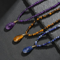 Collar con Colgante de Amatista y Ojo de Tigre al por Mayor, Cadena de Cuentas Naturales, Joyería con Logotipo Personalizado, Proveedor con MOQ Bajo de 10 Unidades