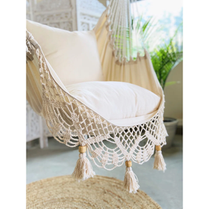 Boho Crochet Chaise <span class=keywords><strong>Hamac</strong></span> Balançoire Chaises Suspendues pour Jardin Intérieur et Extérieur Barre de <span class=keywords><strong>Support</strong></span> en <span class=keywords><strong>Bois</strong></span> 330LBS - Product Image 4