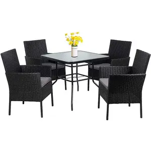 Rotan Restaurant Tafel En Stoelen Meubels 5 Stuk Indoor Outdoor Wicker Patio Dining Sets Met Kussens